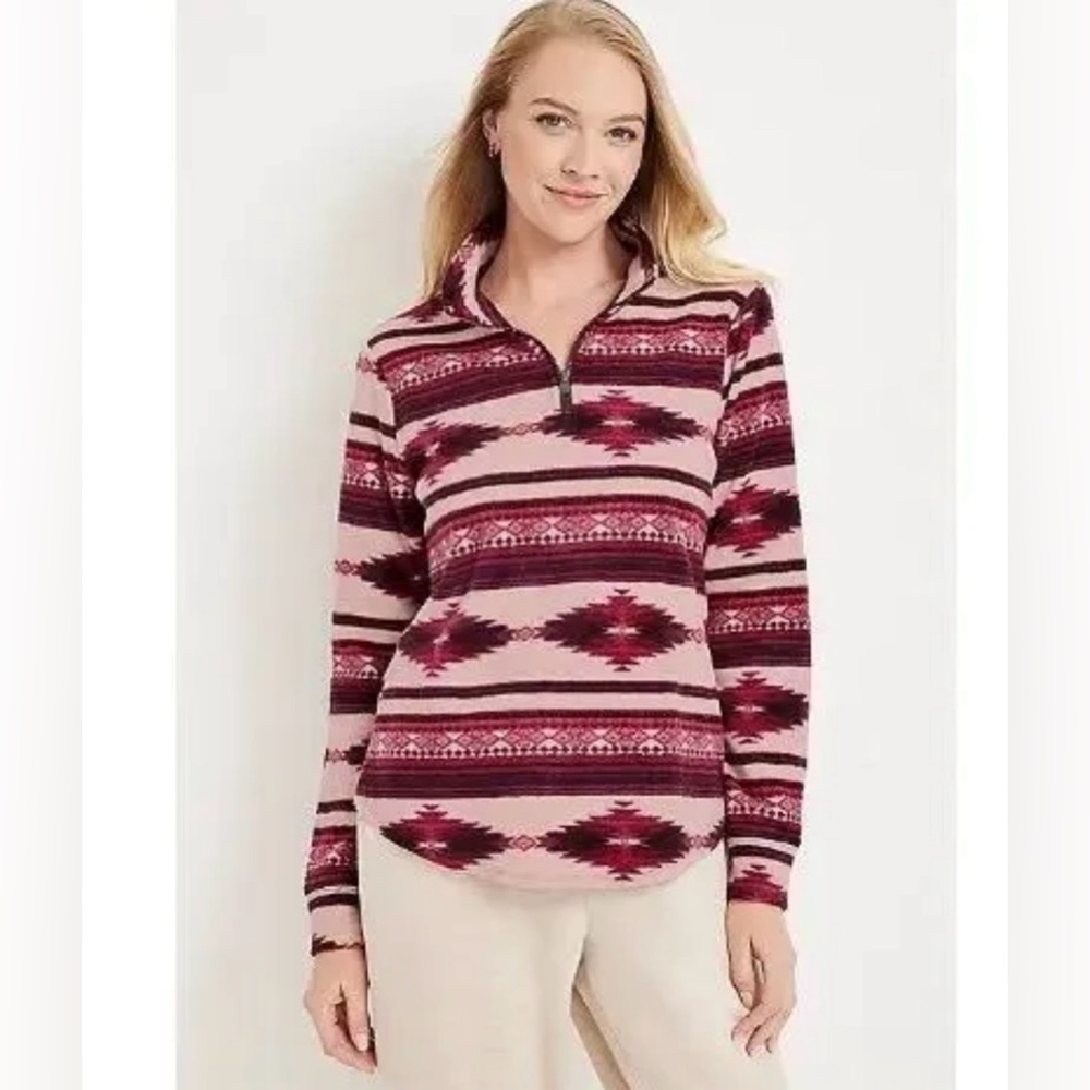Maurices Pink and Burgundy Patterned Sweatshirt